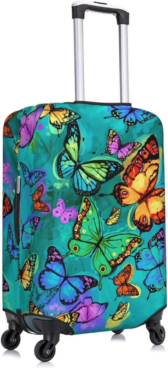Travel Luggage Cover Suitcase Protector, Rainbow Butterfly Washable Elastic Suitcase Baggage Cover Anti-scratch Double-sided with Zipper Closure for Wheeled Suitcase Fits 22-24 Inch Luggage