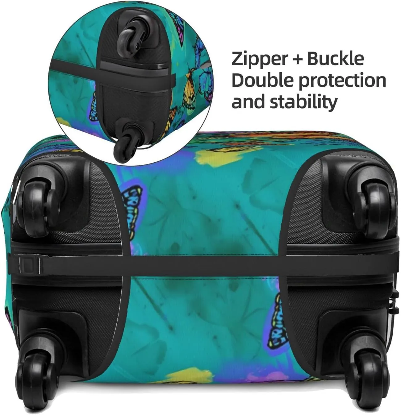Travel Luggage Cover Suitcase Protector, Rainbow Butterfly Washable Elastic Suitcase Baggage Cover Anti-scratch Double-sided with Zipper Closure for Wheeled Suitcase Fits 22-24 Inch Luggage
