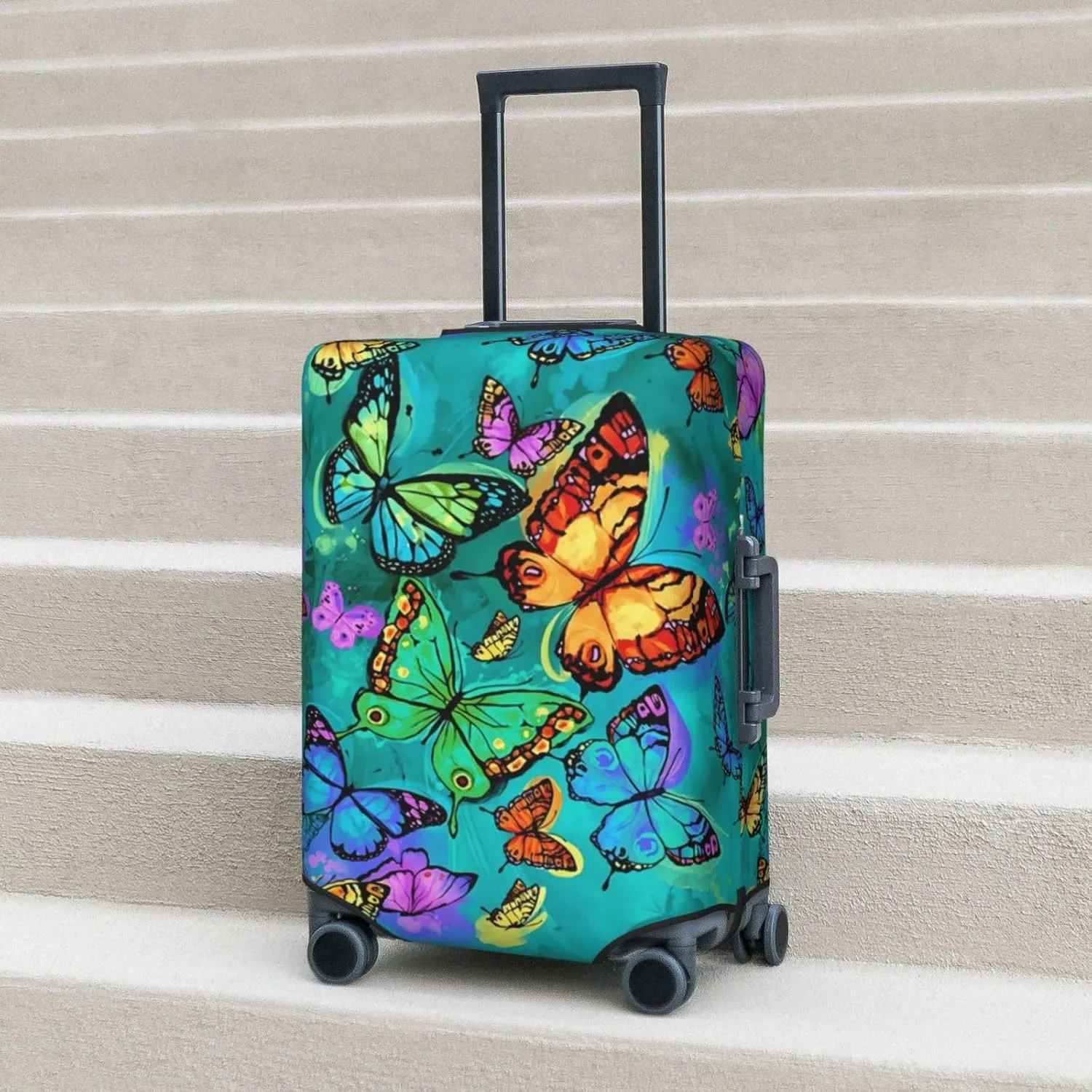 Travel Luggage Cover Suitcase Protector, Rainbow Butterfly Washable Elastic Suitcase Baggage Cover Anti-scratch Double-sided with Zipper Closure for Wheeled Suitcase Fits 22-24 Inch Luggage