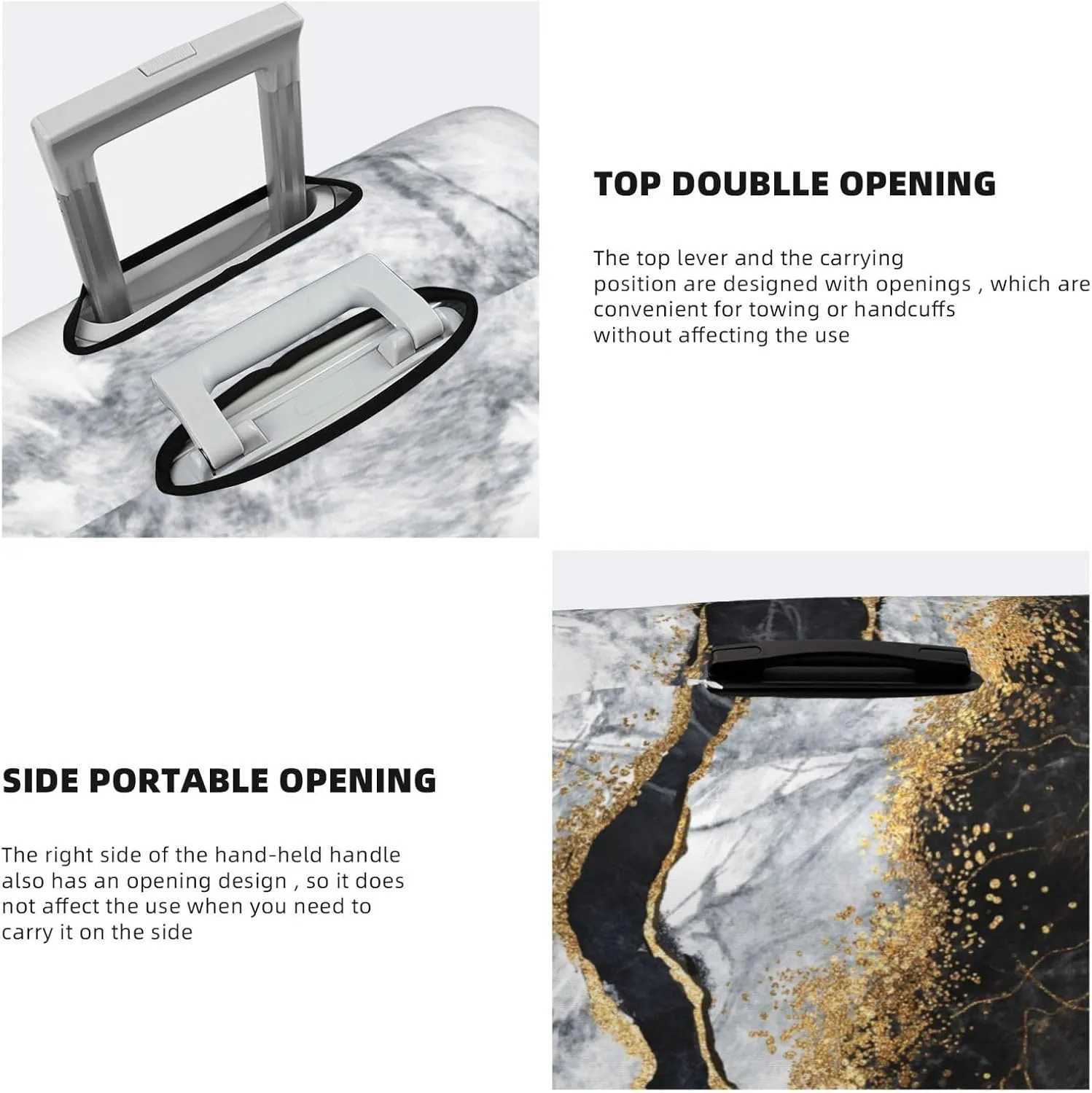 Travel Luggage Cover Suitcase Protector, White Black Gold Marble Abstract Washable Elastic Suitcase Baggage Cover Double-sided with Zipper Closure for Wheeled Suitcase Fits 25-28 Inch Luggage
