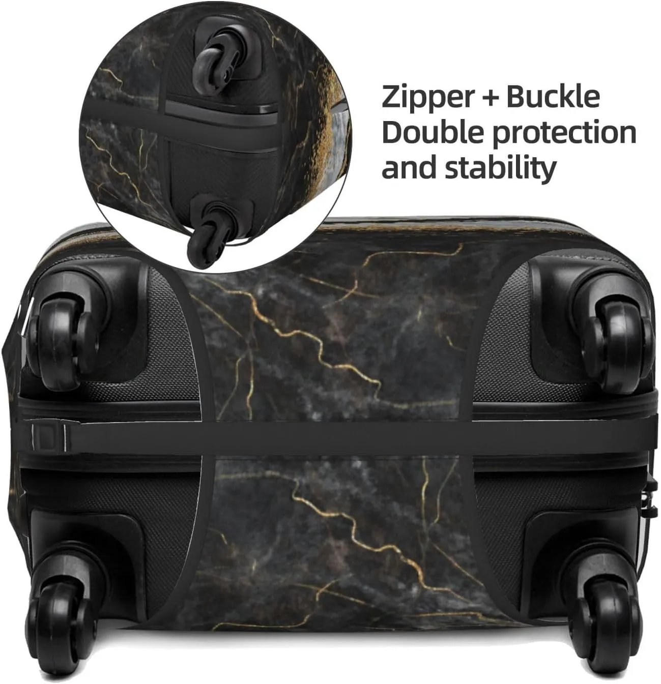 Travel Luggage Cover Suitcase Protector, White Black Gold Marble Abstract Washable Elastic Suitcase Baggage Cover Double-sided with Zipper Closure for Wheeled Suitcase Fits 25-28 Inch Luggage