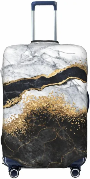 Travel Luggage Cover Suitcase Protector, White Black Gold Marble Abstract Washable Elastic Suitcase Baggage Cover Double-sided with Zipper Closure for Wheeled Suitcase Fits 25-28 Inch Luggage