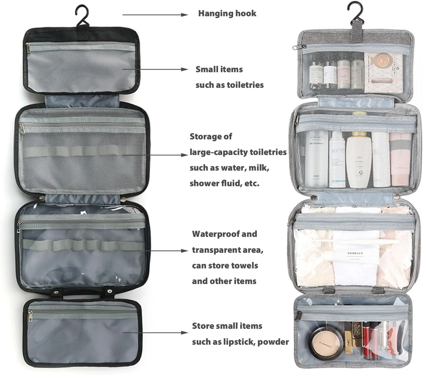 Travel Toiletry Bag for Women Men with Handle, Large Capacity Makeup Bag, Hanging Organizer Cosmetic Bag for Essentials Accessories