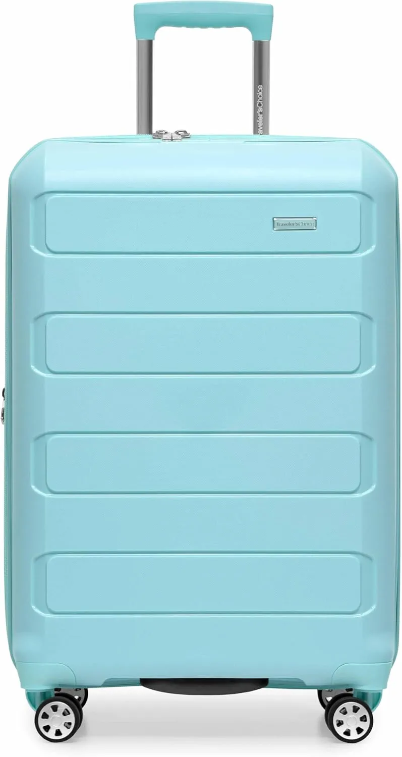 Traveler's Choice Pagosa Indestructible Hardshell Expandable Spinner Luggage, Baby Blue, Check-in Only