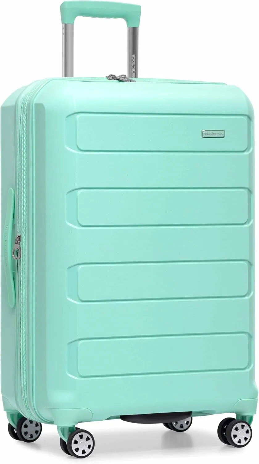 Traveler's Choice Pagosa Indestructible Hardshell Expandable Spinner Luggage, Mint, Check-in Only