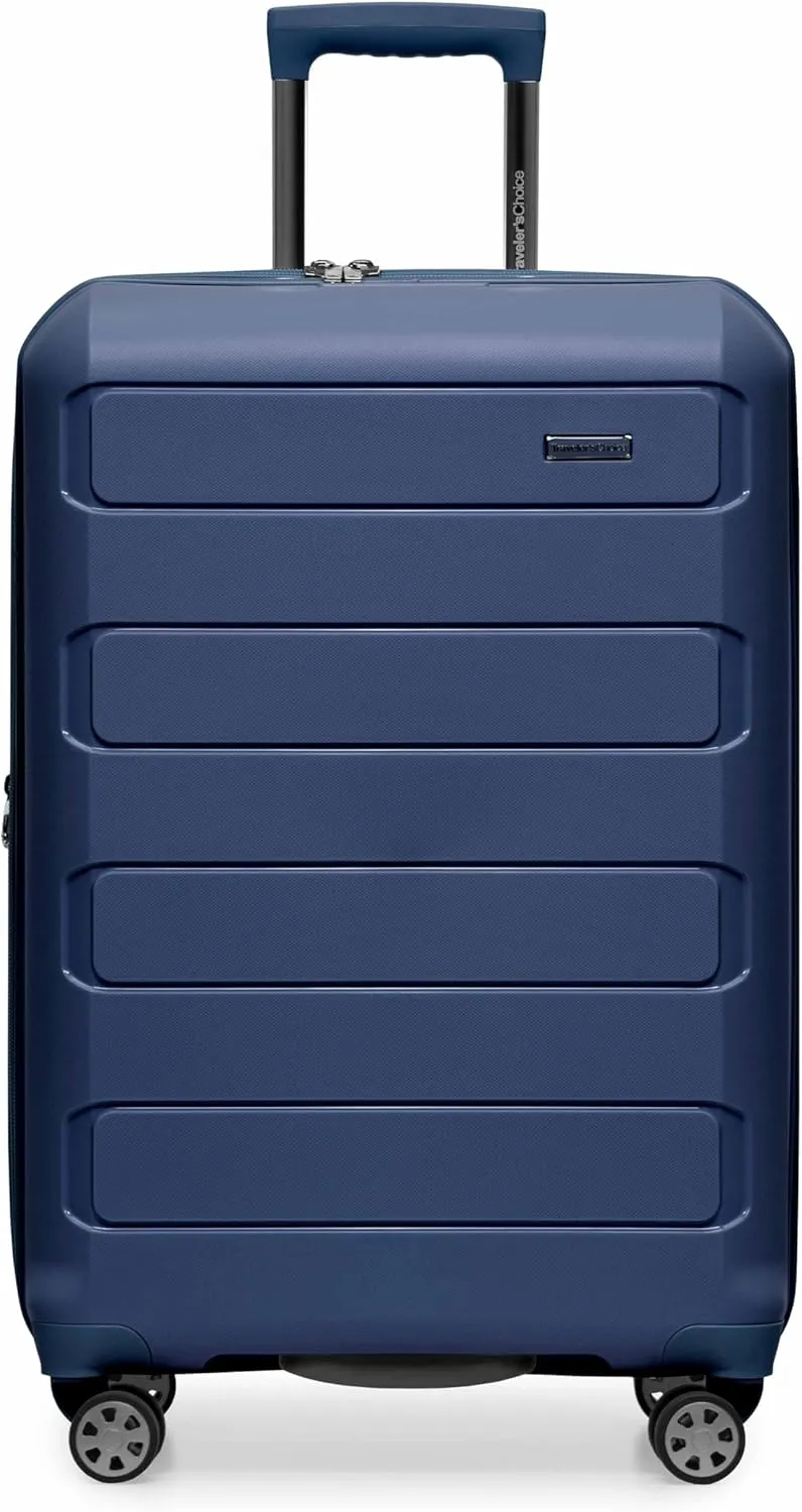 Traveler's Choice Pagosa Indestructible Hardshell Expandable Spinner Luggage, Navy, Check-in Only