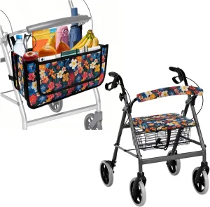 Tropical Hibiscus Flowers 3Pcs Walker Basket for Seniors and Adjustable Seat Covers Soft Rollator Seat Cover Universal Walker Basket Bag for Ladies Removable Rollator Accessories