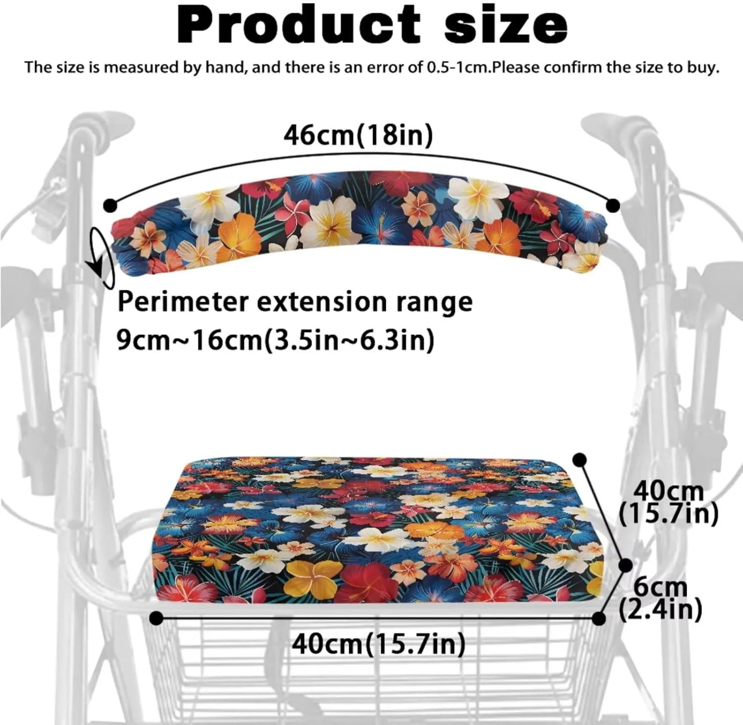 Tropical Hibiscus Flowers 3Pcs Walker Basket for Seniors and Adjustable Seat Covers Soft Rollator Seat Cover Universal Walker Basket Bag for Ladies Removable Rollator Accessories