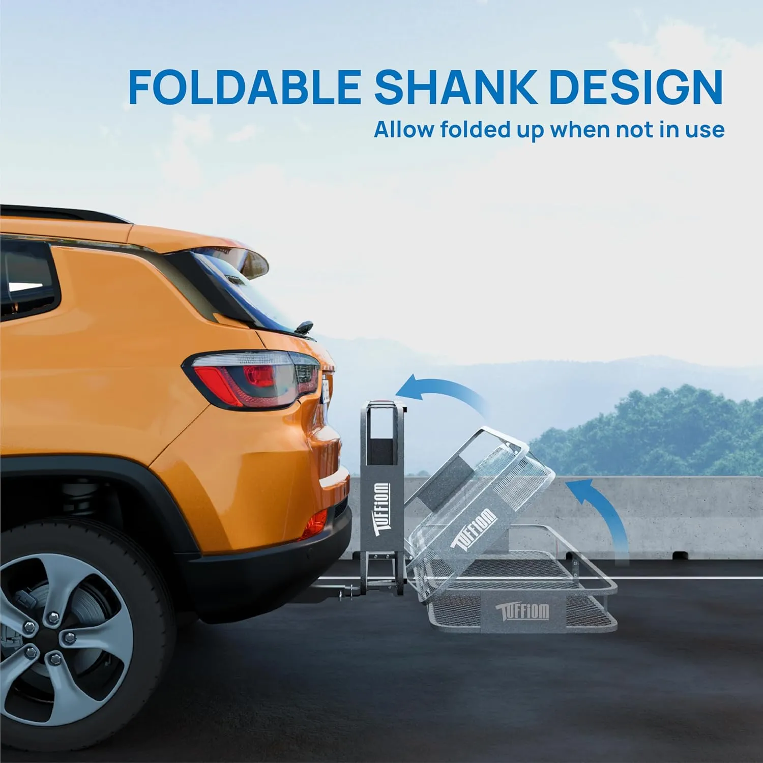 TUFFIOM 60"x24"x6" Folding Hitch Mount Cargo Carrier Basket, 500lbs Steel Car Cargo Trailer Hitch Luggage Rack with Lock, Waterproof Cargo Bag, Net, Straps & Stabilizer for SUV Car Truck Van