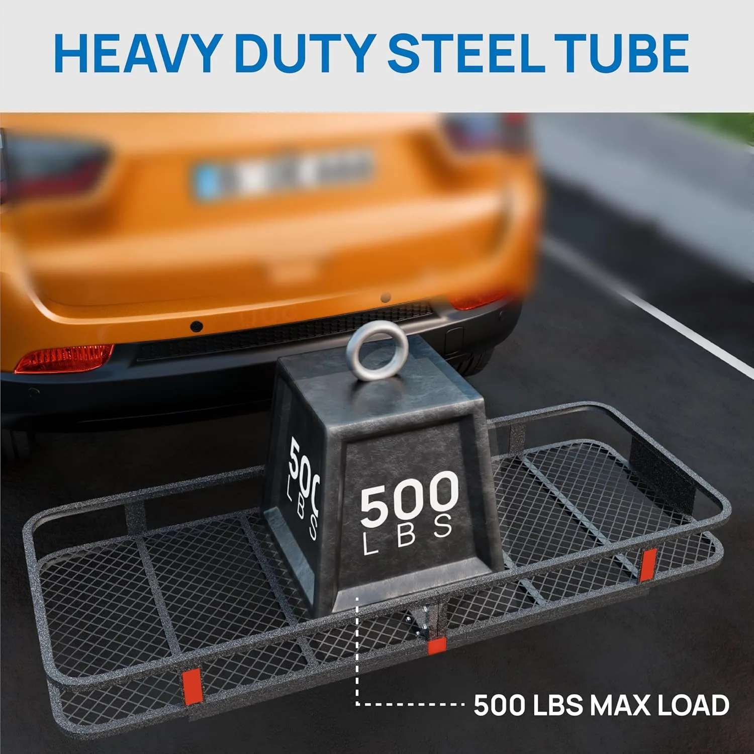 TUFFIOM 60"x24"x6" Folding Hitch Mount Cargo Carrier Basket, 500lbs Steel Car Cargo Trailer Hitch Luggage Rack with Lock, Waterproof Cargo Bag, Net, Straps & Stabilizer for SUV Car Truck Van