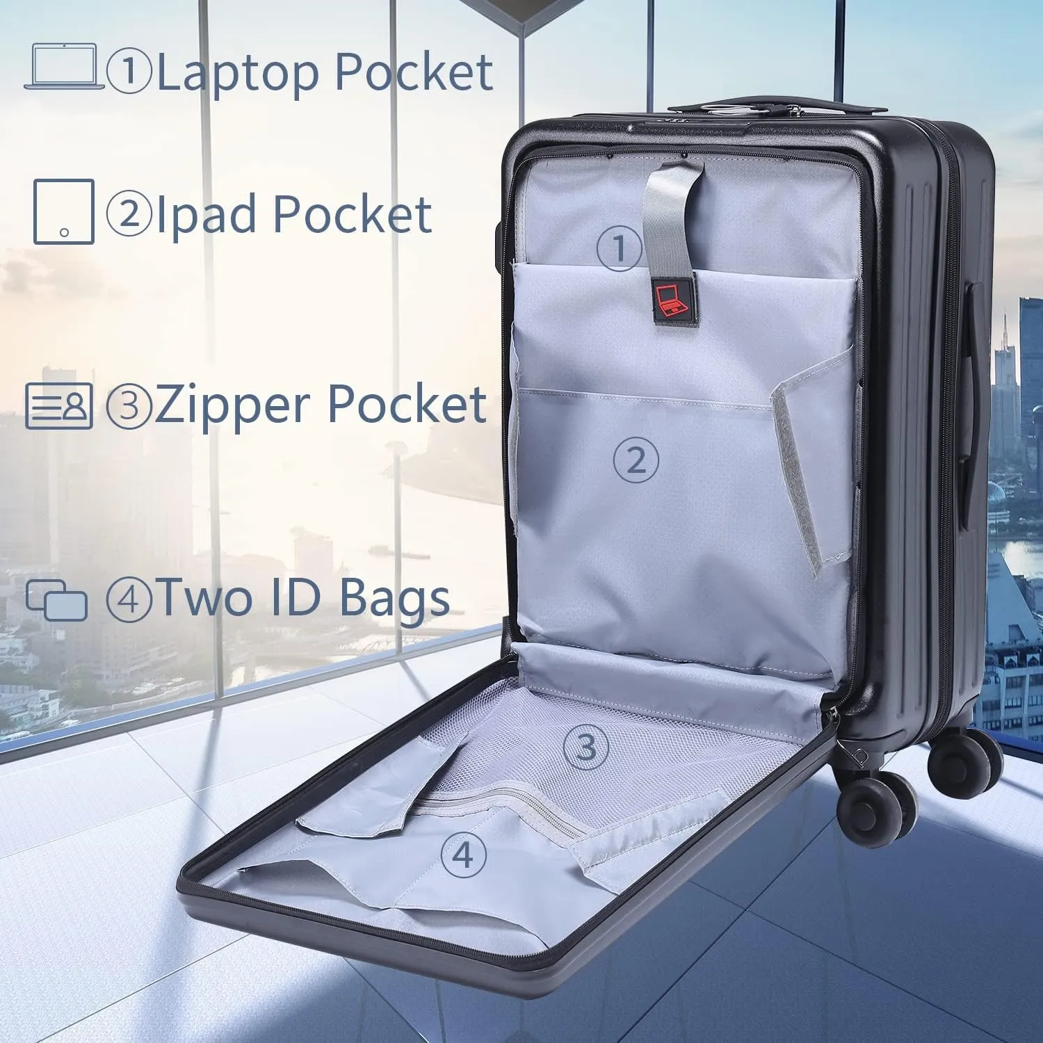 TydeCkare 2 Piece 20/28" Suitcase Sets, Only 20" with Front Pocket, Lightweight ABS PC Suitcase Hardshell Carry Ons with TSA Lock & Spinner Silent Wheels, Black