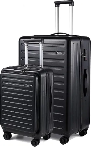 TydeCkare 2 Piece 20/28" Suitcase Sets, Only 20" with Front Pocket, Lightweight ABS PC Suitcase Hardshell Carry Ons with TSA Lock & Spinner Silent Wheels, Black