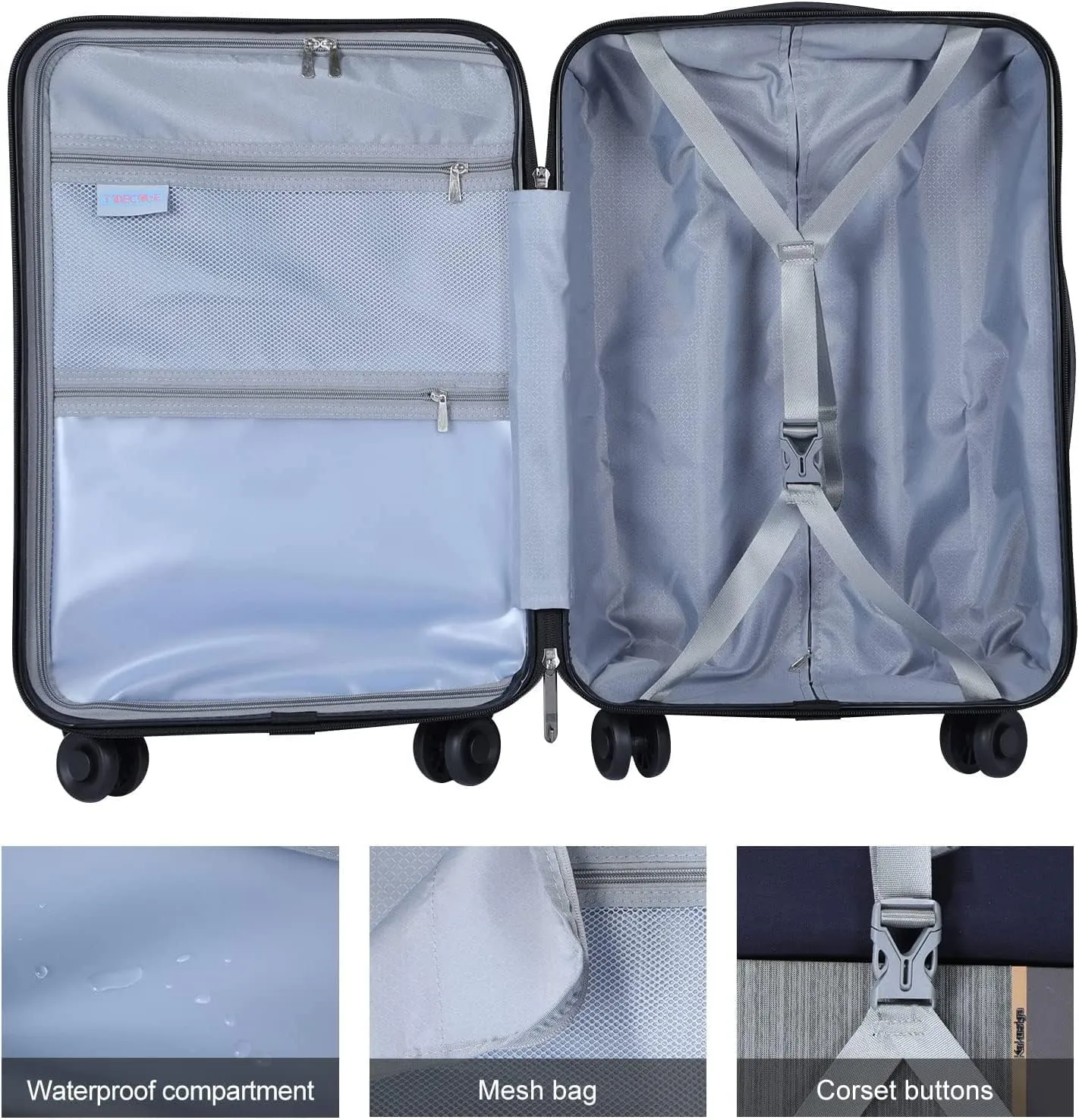 TydeCkare 2 Piece 20/28" Suitcase Sets, Only 20" with Front Pocket, Lightweight ABS PC Suitcase Hardshell Carry Ons with TSA Lock & Spinner Silent Wheels, Black