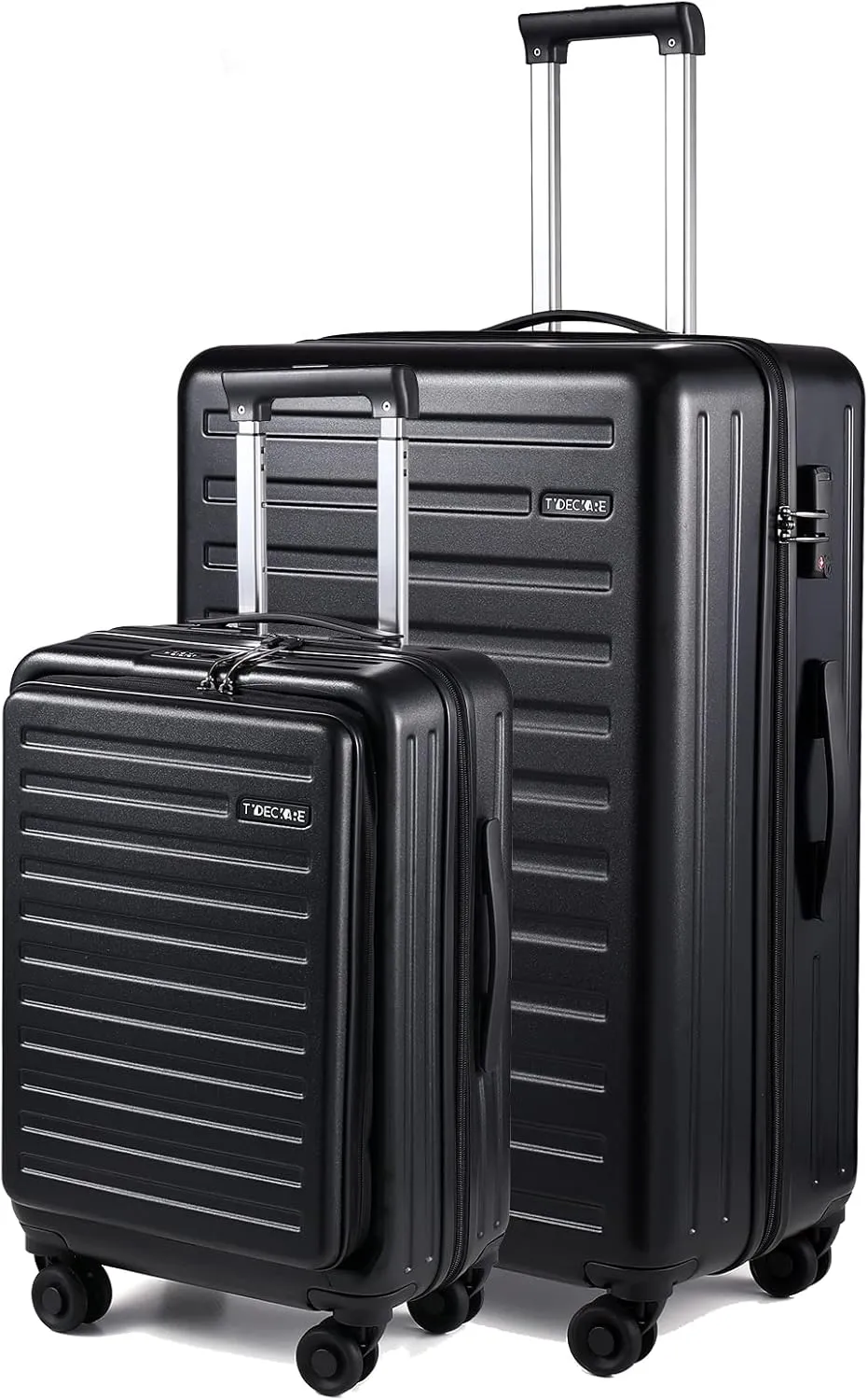 TydeCkare 2 Piece 20/28" Suitcase Sets, Only 20" with Front Pocket, Lightweight ABS PC Suitcase Hardshell Carry Ons with TSA Lock & Spinner Silent Wheels, Black