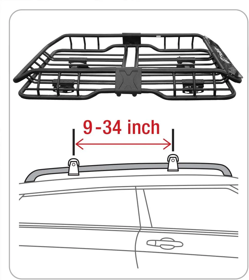 Tyger Heavy Duty Roof Mounted Cargo Basket Rack | L47.25 x W36.6 x H5.9 | Roof Top Luggage Carrier | with Wind Fairing