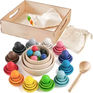 Ulanik Colors and Sizes Toddler Montessori Toys for 3 Year Old   Kids Wooden Matching Game for Learning Size & Color Sorting and Counting — 36 Balls on Plates