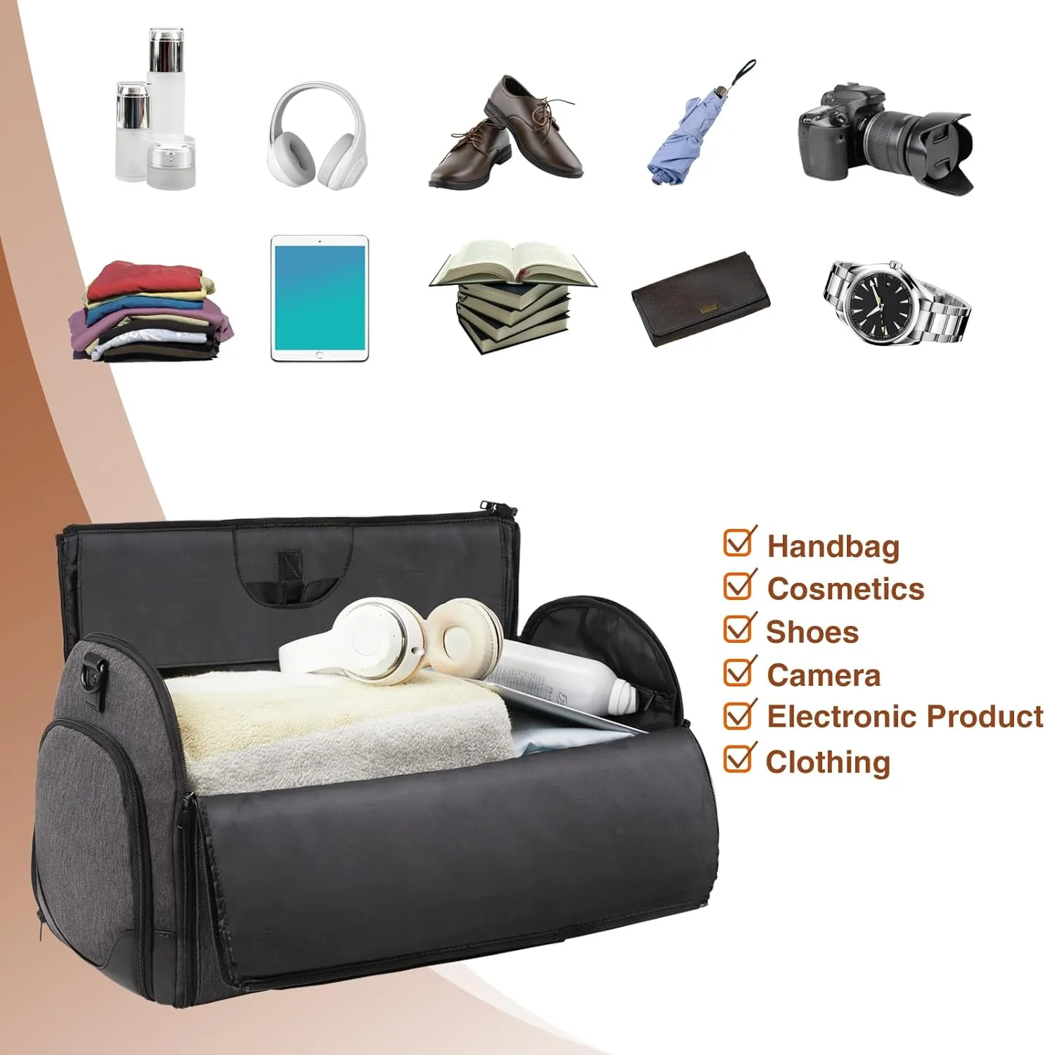 Ultimate 3-in-1 Garment Duffel Bag – Wrinkle-Free, Spacious 50L Capacity, Waterproof, Ideal for Business Trips & Weekend Getaways (Grey)