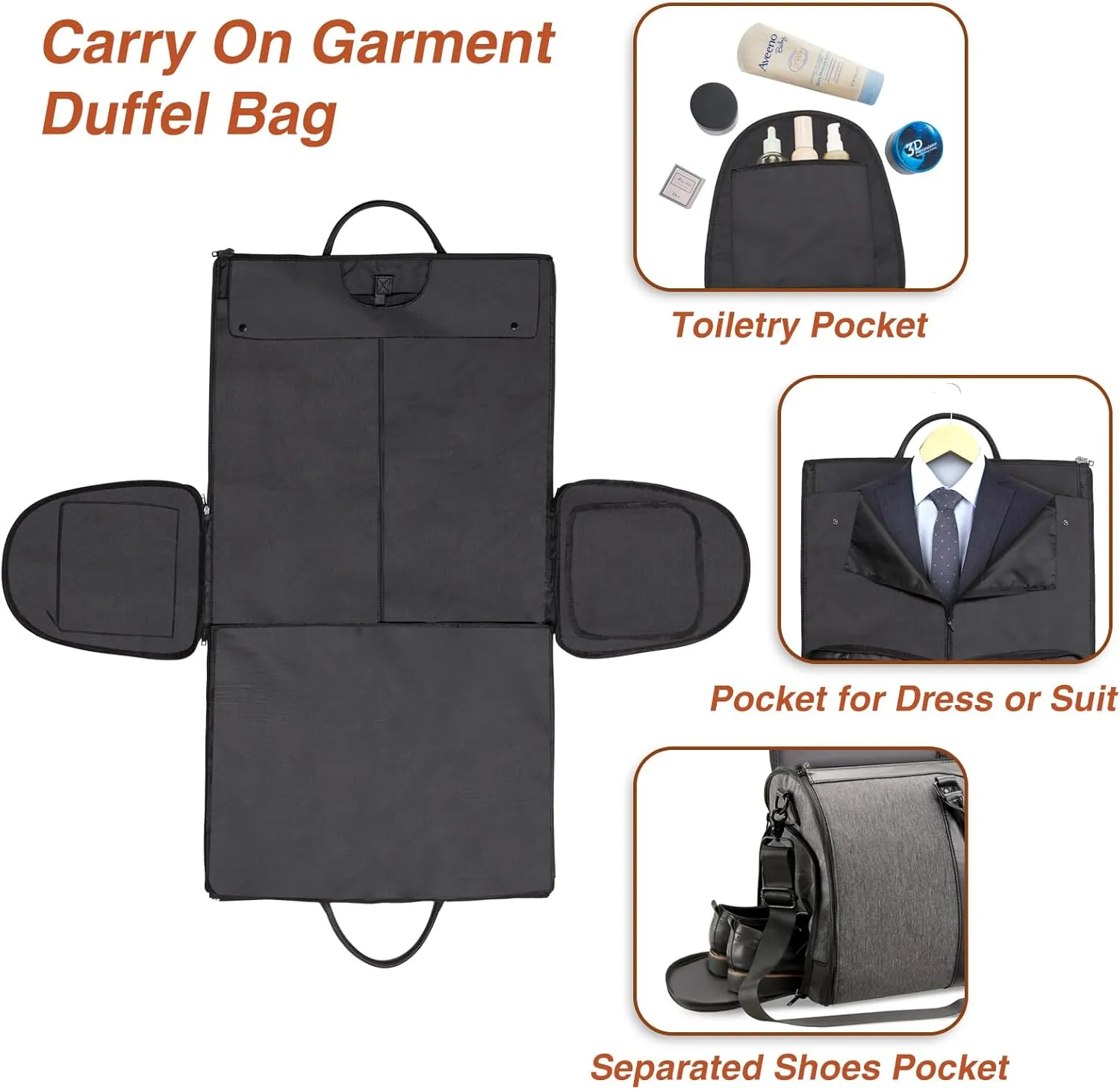 Ultimate 3-in-1 Garment Duffel Bag – Wrinkle-Free, Spacious 50L Capacity, Waterproof, Ideal for Business Trips & Weekend Getaways (Grey)