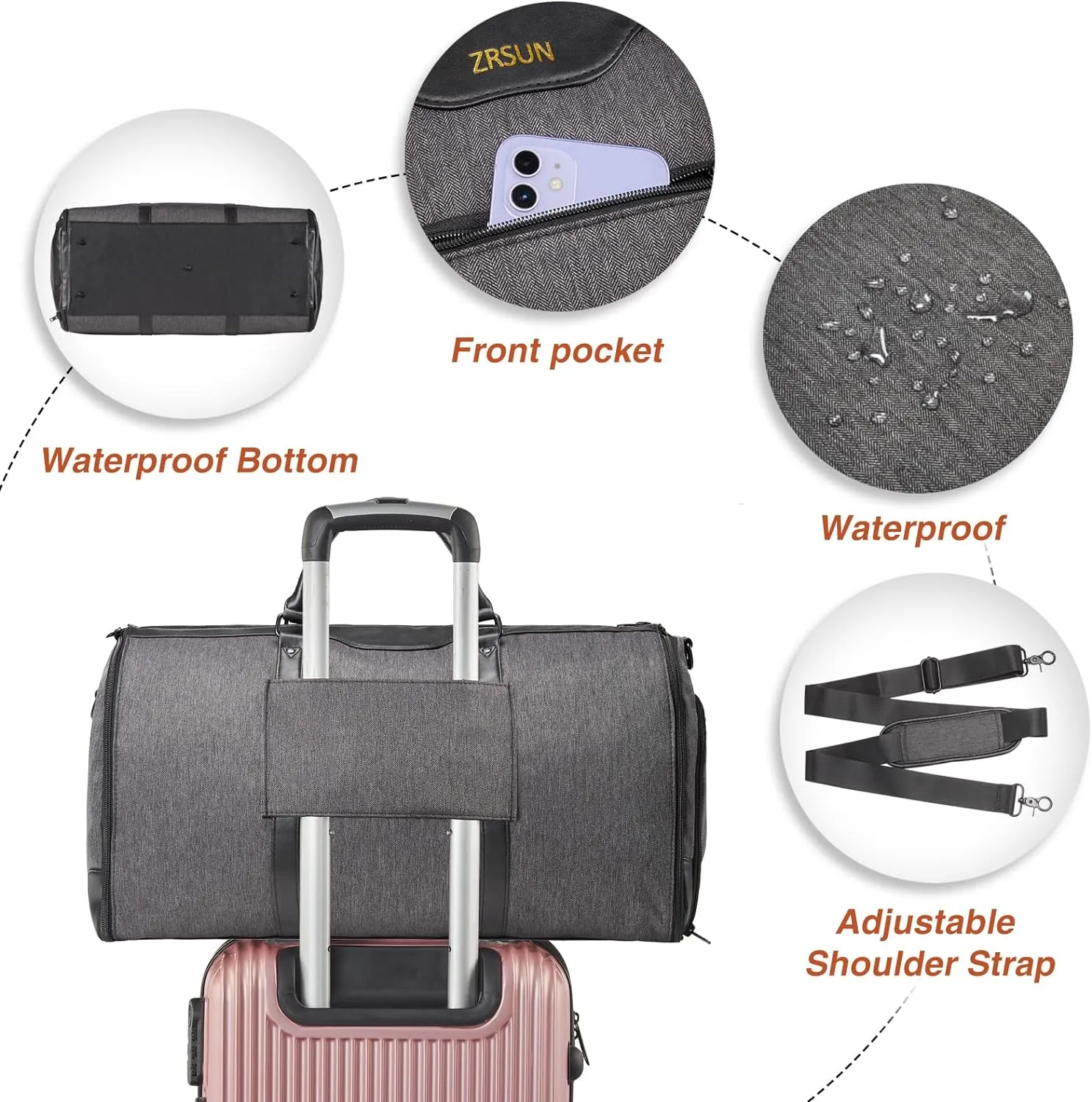 Ultimate 3-in-1 Garment Duffel Bag – Wrinkle-Free, Spacious 50L Capacity, Waterproof, Ideal for Business Trips & Weekend Getaways (Grey)