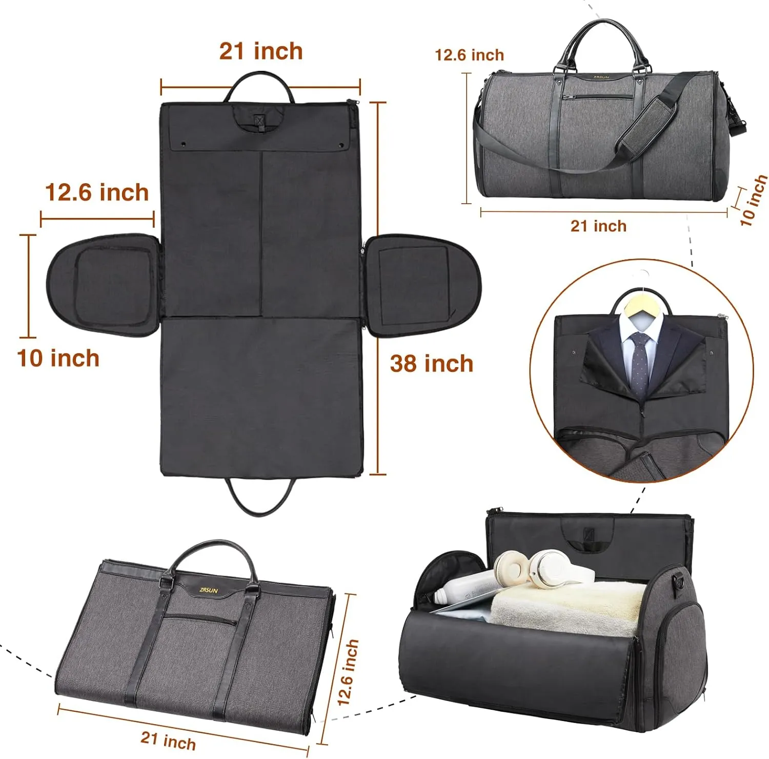Ultimate 3-in-1 Garment Duffel Bag – Wrinkle-Free, Spacious 50L Capacity, Waterproof, Ideal for Business Trips & Weekend Getaways (Grey)