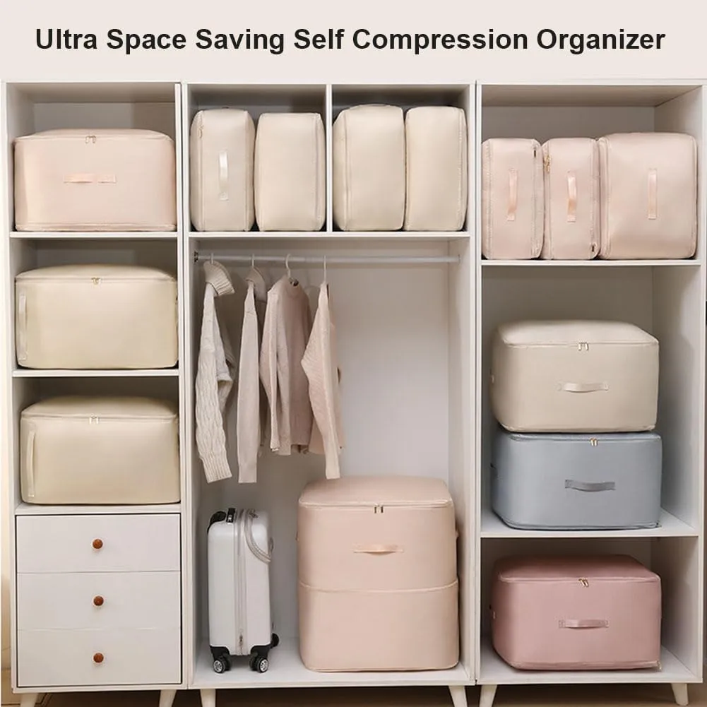 Ultra Space Saving Self Compression Organizer, Blanket Storage Bags, Comforter Storage for Organizing Bedroom, Closet, Clothing, Comforter (2pcs-A, X-Large (for quilts))