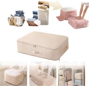 Ultra Space Saving Self Compression Organizer,Packing Cubes,Waterproof And Moisture-Proof,High Capacity,For Blankets Clothes Duvet Comforter（Apricot 21.2 * 16.2 * 11.8 In）