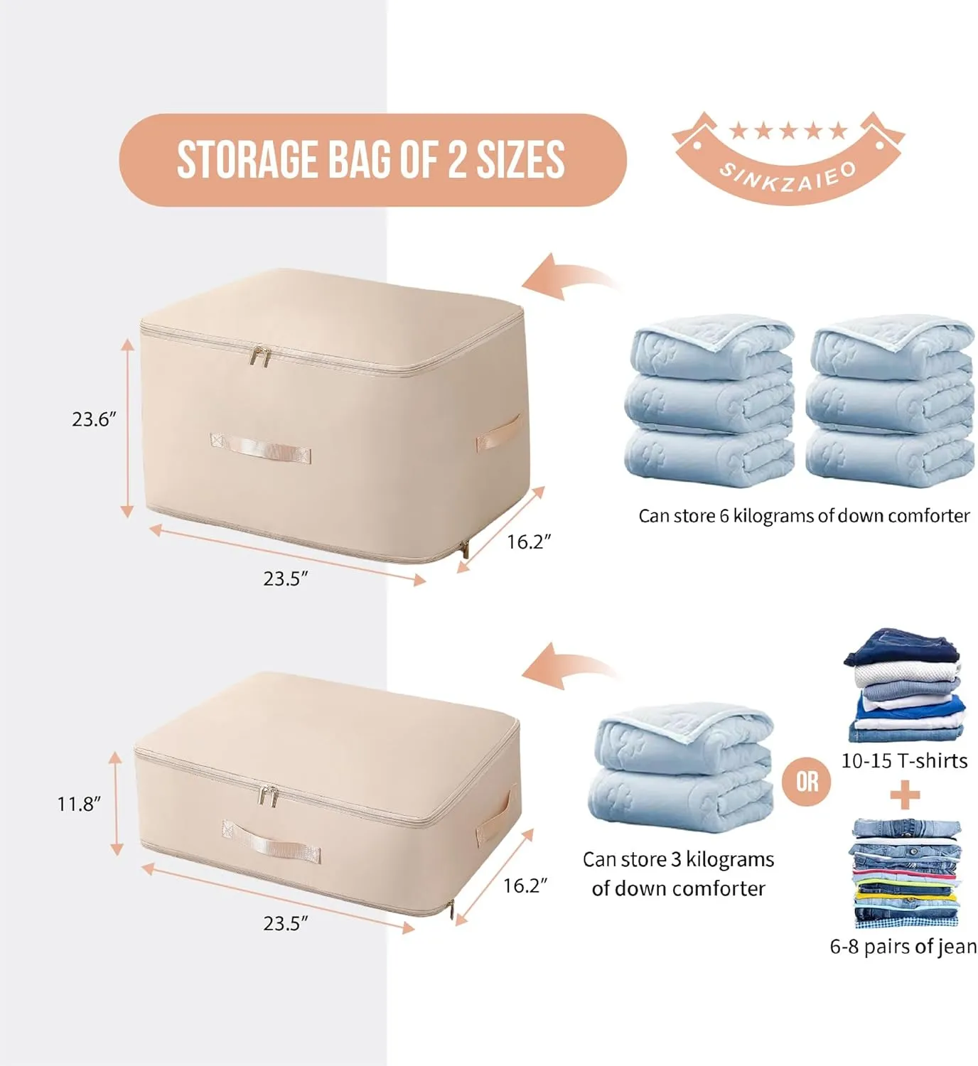 Ultra Space Saving Self Compression Organizer,Packing Cubes,Waterproof And Moisture-Proof,High Capacity,For Blankets Clothes Duvet Comforter（Apricot 21.2 * 16.2 * 11.8 In）