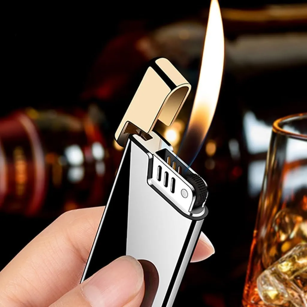 Ultra-Thin Butane Lighter Refillable Wheeled Flint Ignition Portable with Adjustable Flame Size for Kitchen Outdoor Candles and More(#6)