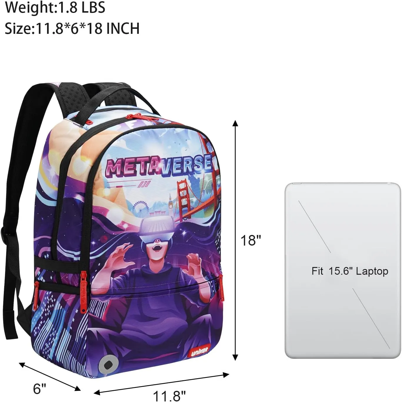 UNIKER Graffiti Backpack Adult,Casual Daypack,Designer Laptop Backpack for 15.6 Inch,Cool Backpack for Men Metaverse