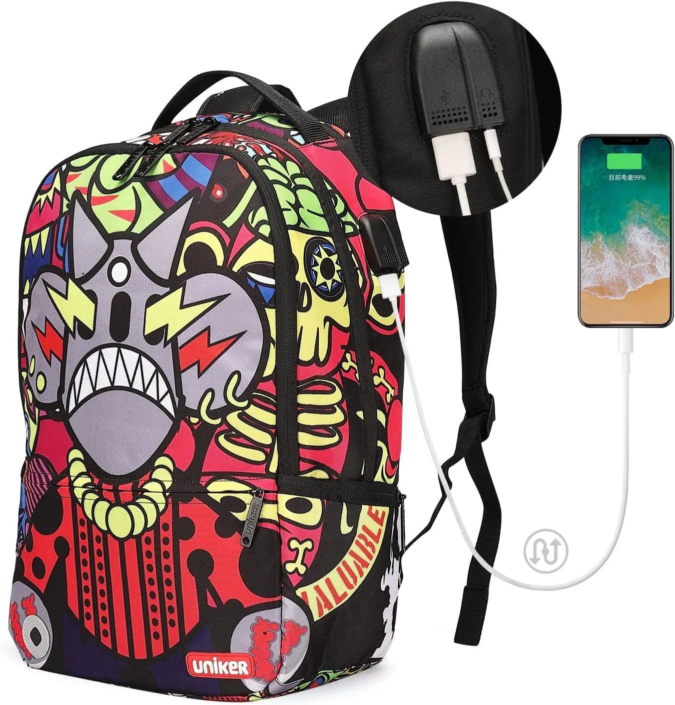 UNIKER Graffiti Backpack for School,Casual Daypack,Designer Laptop Backpack for 15.6 Inch Laptop