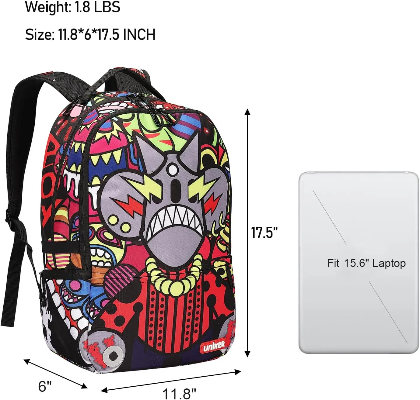 UNIKER Graffiti Backpack for School,Casual Daypack,Designer Laptop Backpack for 15.6 Inch Laptop