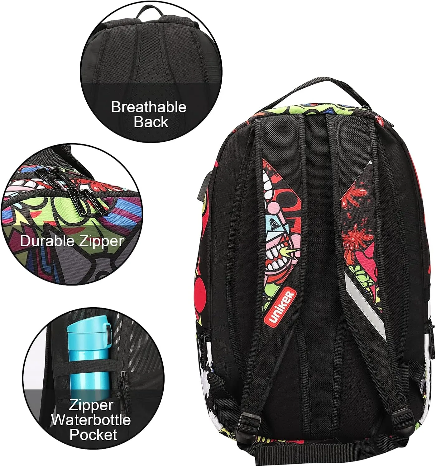 UNIKER Graffiti Backpack for School,Casual Daypack,Designer Laptop Backpack for 15.6 Inch Laptop