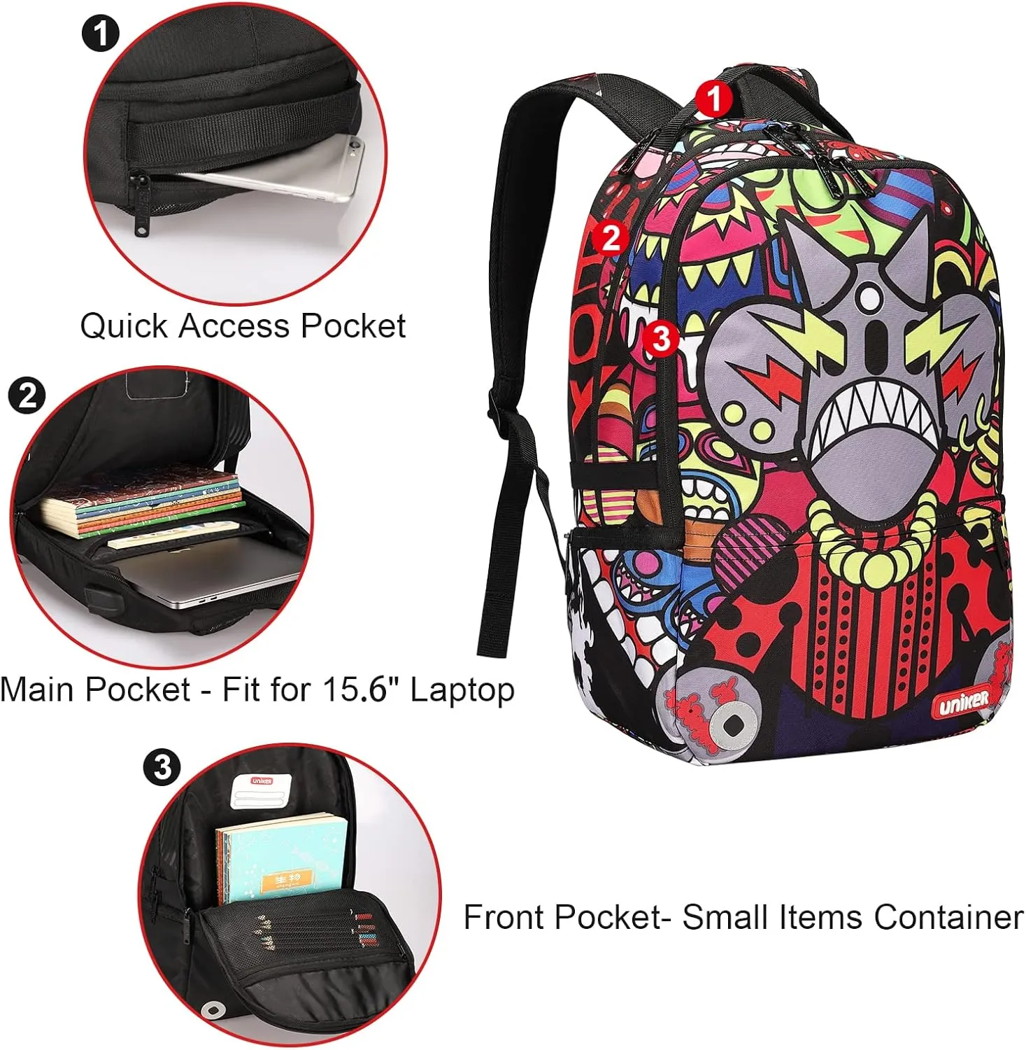 UNIKER Graffiti Backpack for School,Casual Daypack,Designer Laptop Backpack for 15.6 Inch Laptop