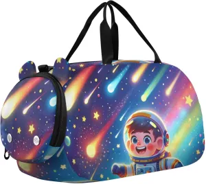 Universe Cute Astronaut Duffle Bag for Girl, Sports Duffle Gym Bags with Shoe Compartment, Personalized Overnight Bag Travel Weekender for Kids