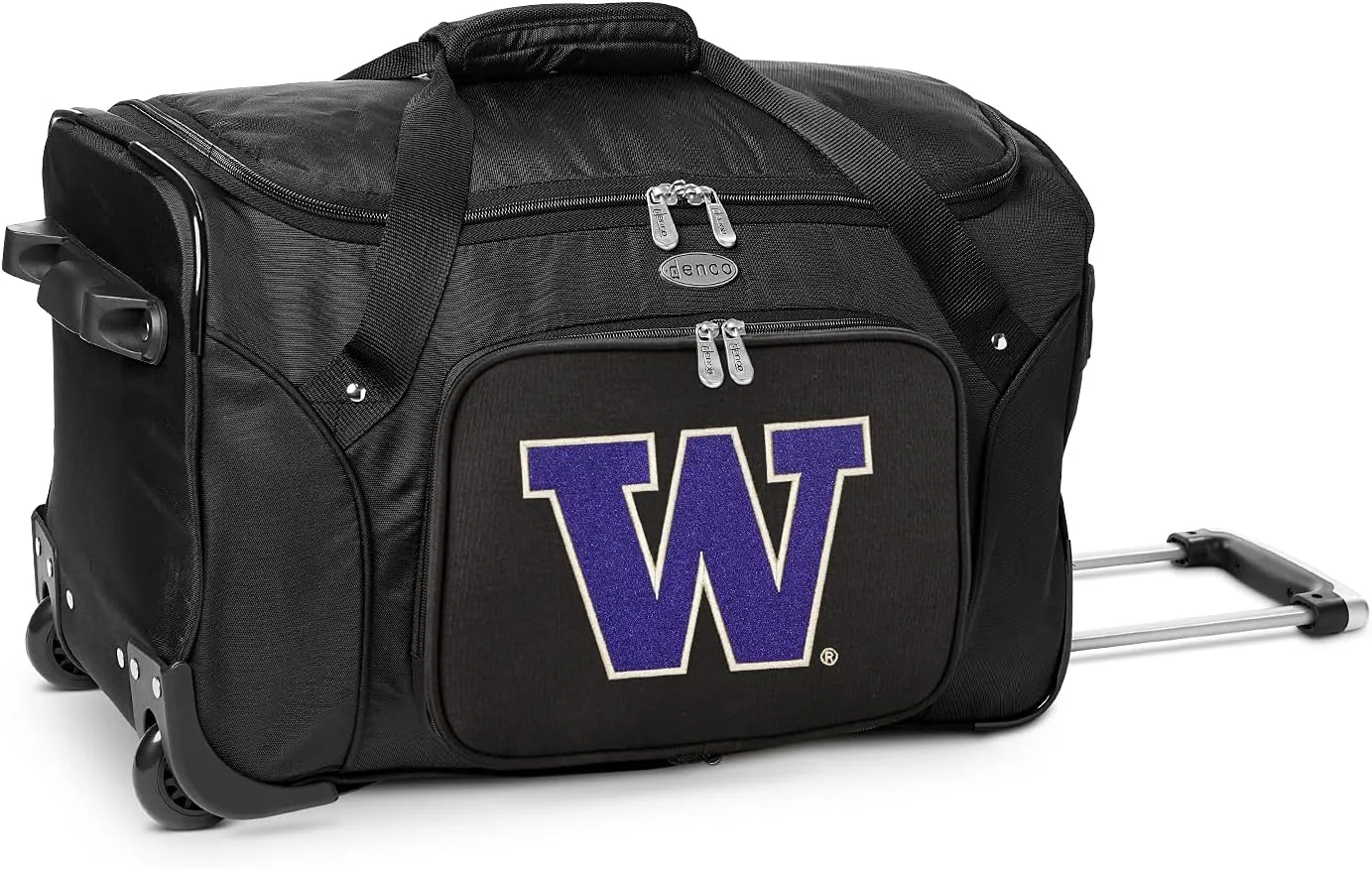University of Washington Huskies Lightweight 22-inch Wheeled Duffel Bag with Telescopic Handle - Perfect Overnight Bag for Travel, Weekend Getaways, Airports, Gym, and Commuting