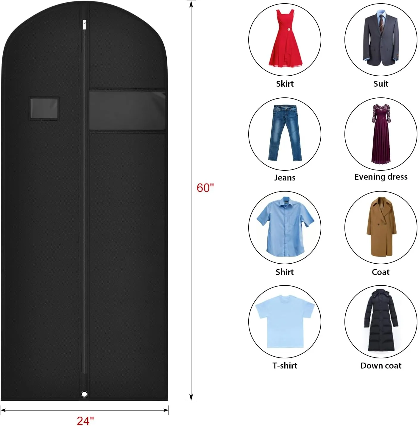 Univivi 60 Inch Lightweight Long Garment Bag for Hanging Clothes, Breathable Full Zipper Gown Dress Cover Bag with Clear Window and ID Card Holder for Suits, Long Dress, Coats -10 Pack