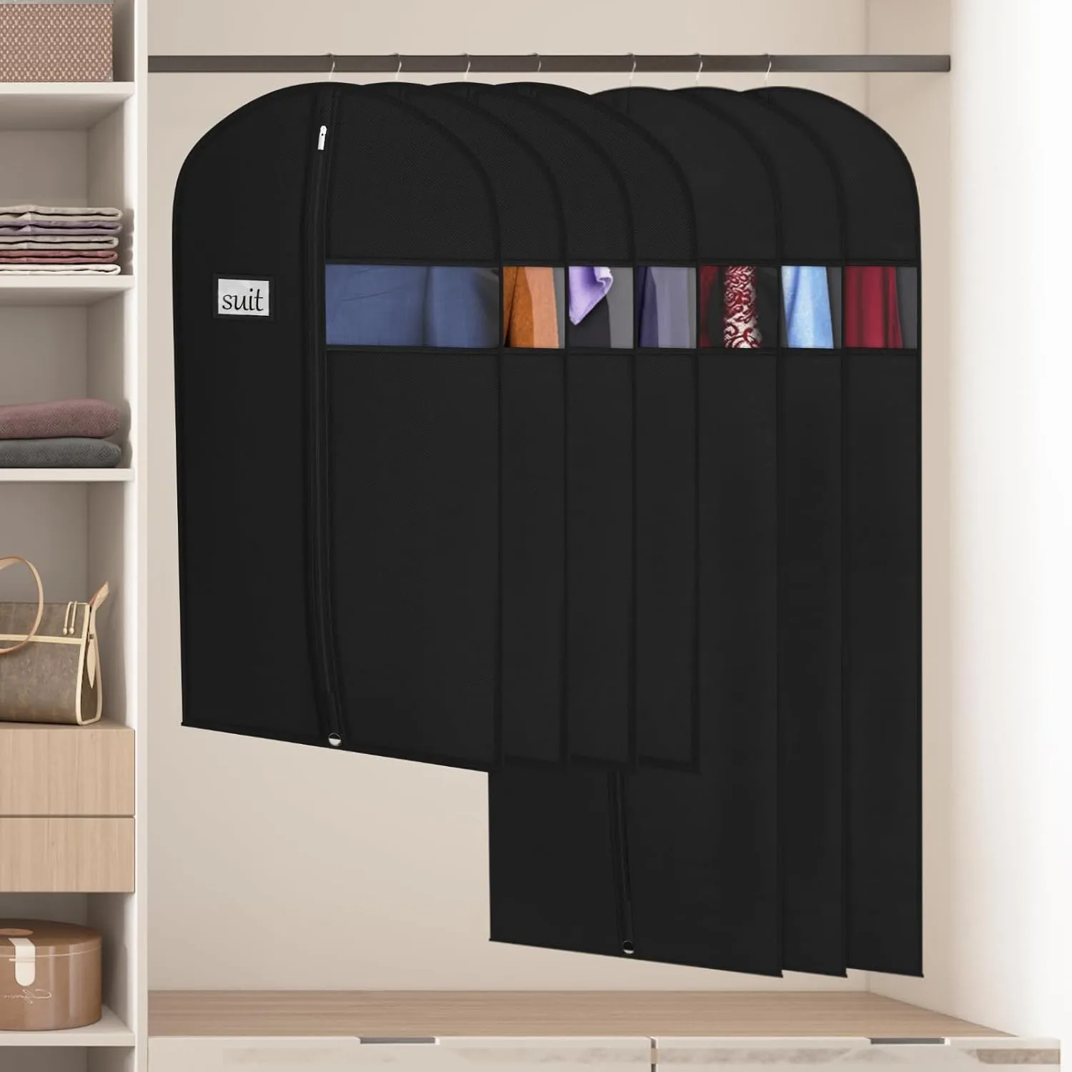 Univivi 60 Inch Lightweight Long Garment Bag for Hanging Clothes, Breathable Full Zipper Gown Dress Cover Bag with Clear Window and ID Card Holder for Suits, Long Dress, Coats -10 Pack