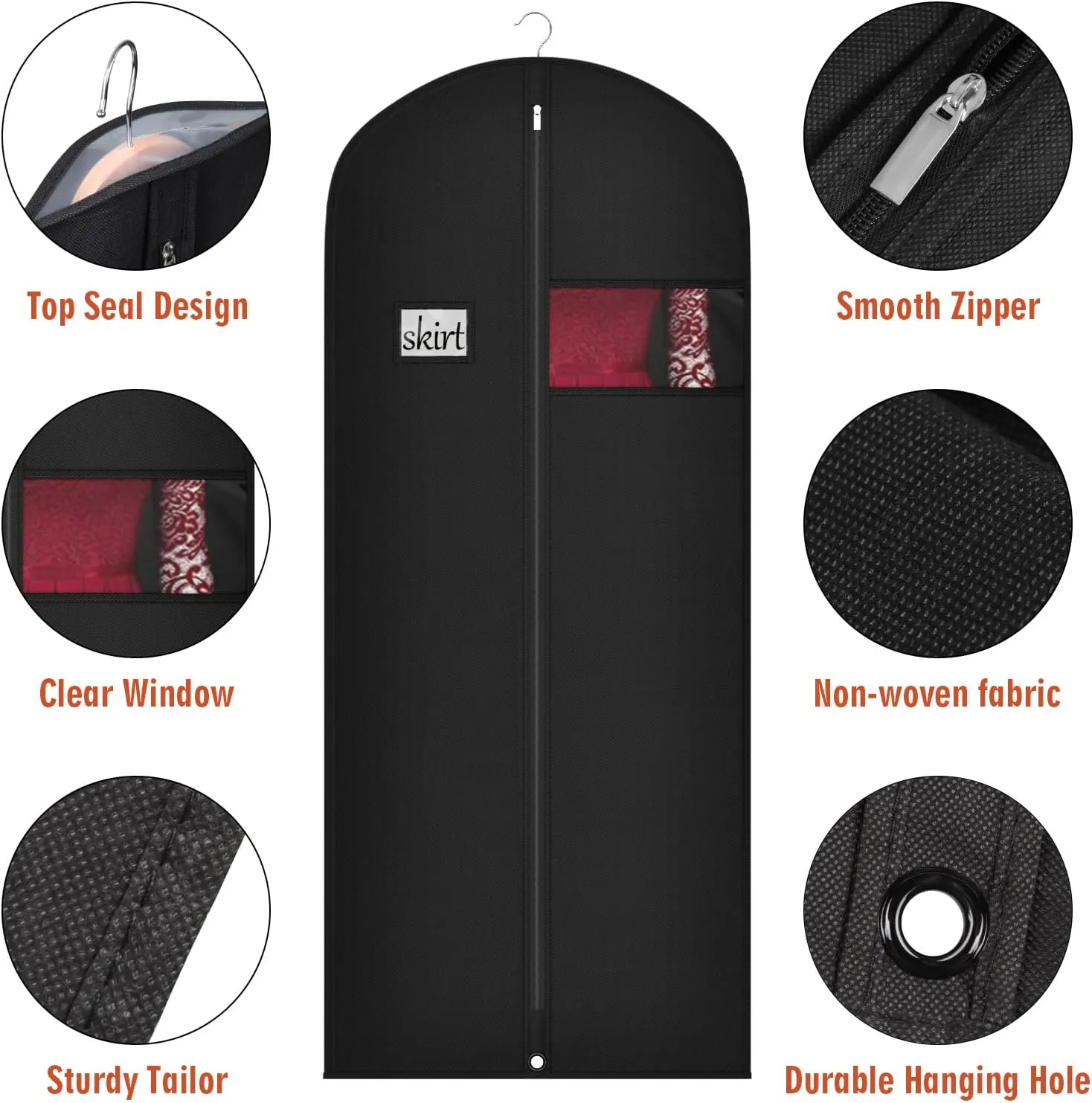 Univivi 60 Inch Lightweight Long Garment Bag for Hanging Clothes, Breathable Full Zipper Gown Dress Cover Bag with Clear Window and ID Card Holder for Suits, Long Dress, Coats -10 Pack