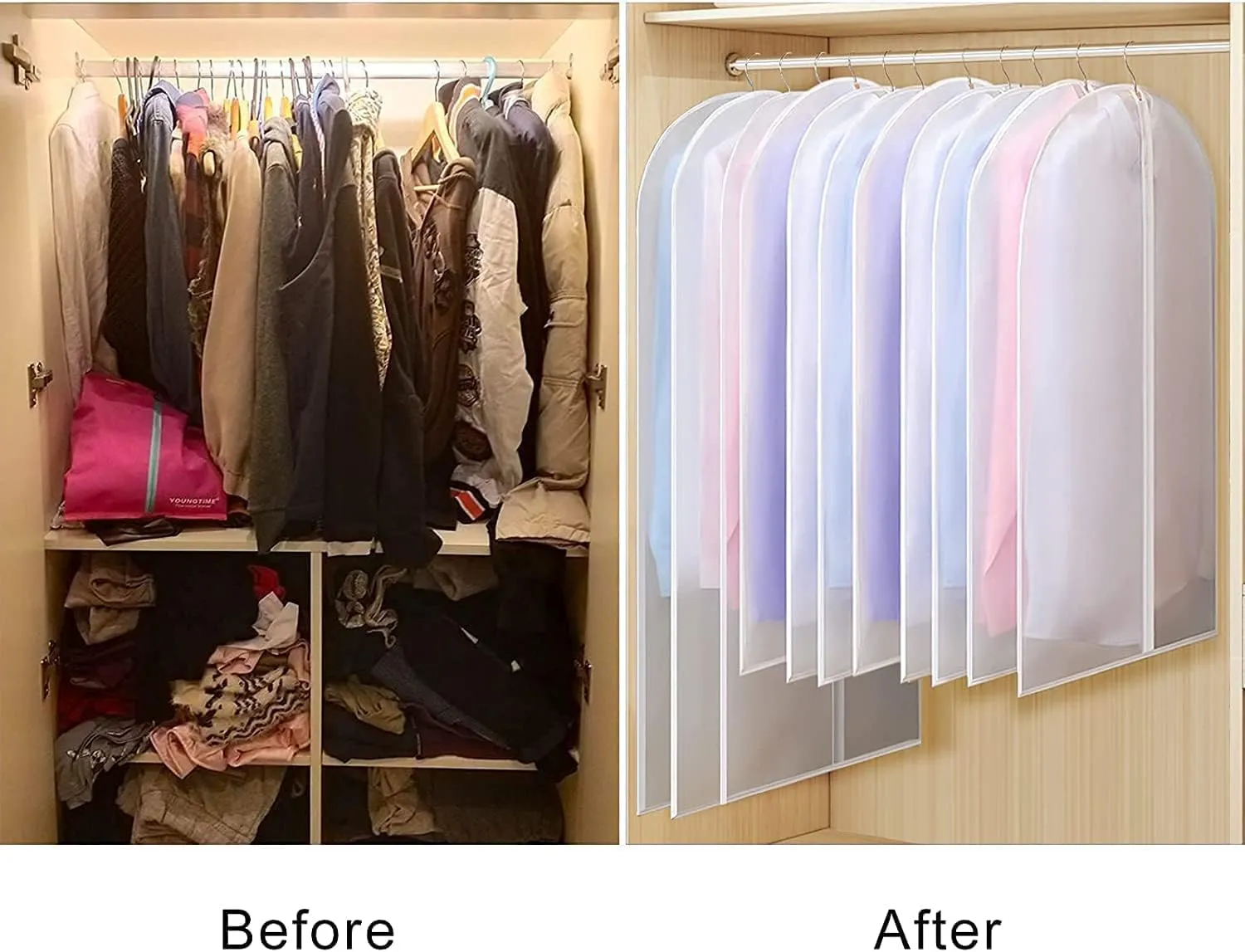 Univivi Garment Bag 60 inch Suit Bag for Storage Clear Lightweight Dress Bags for Long Gowns Coats Shirt Sweater 24'' x 60''-10 Pack