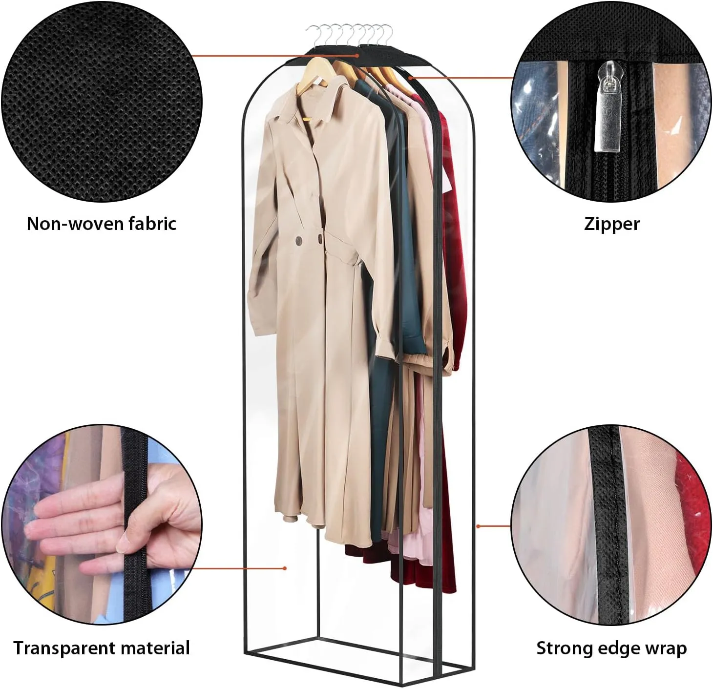 Univivi Garment Bags Garment Covers for Hanging Clothes, 10" Gusseted Clear Suit Bags for Clothes Storage, Garment Bag for Closet Storage, 60", 4-Pack