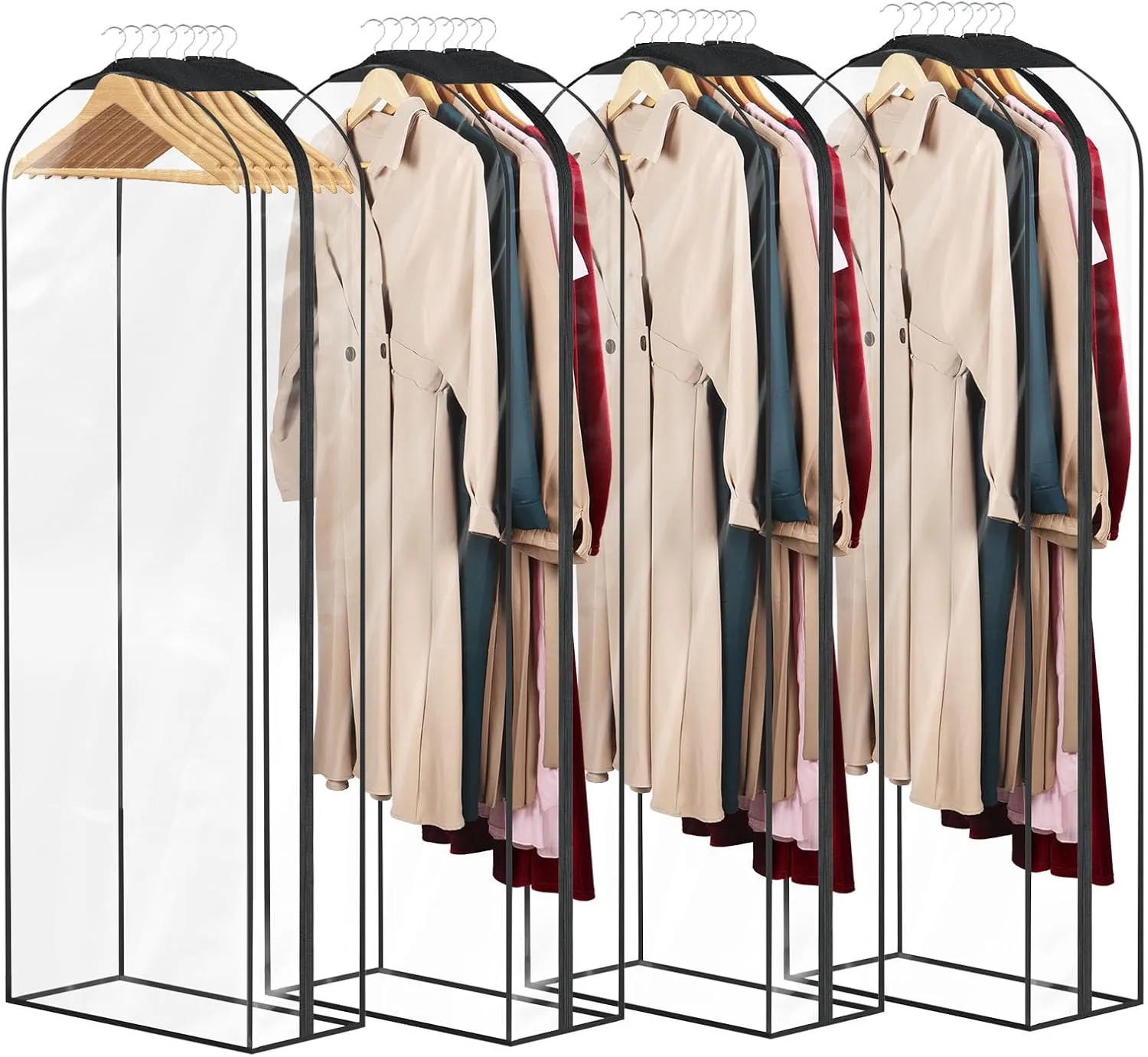 Univivi Garment Bags Garment Covers for Hanging Clothes, 10" Gusseted Clear Suit Bags for Clothes Storage, Garment Bag for Closet Storage, 60", 4-Pack