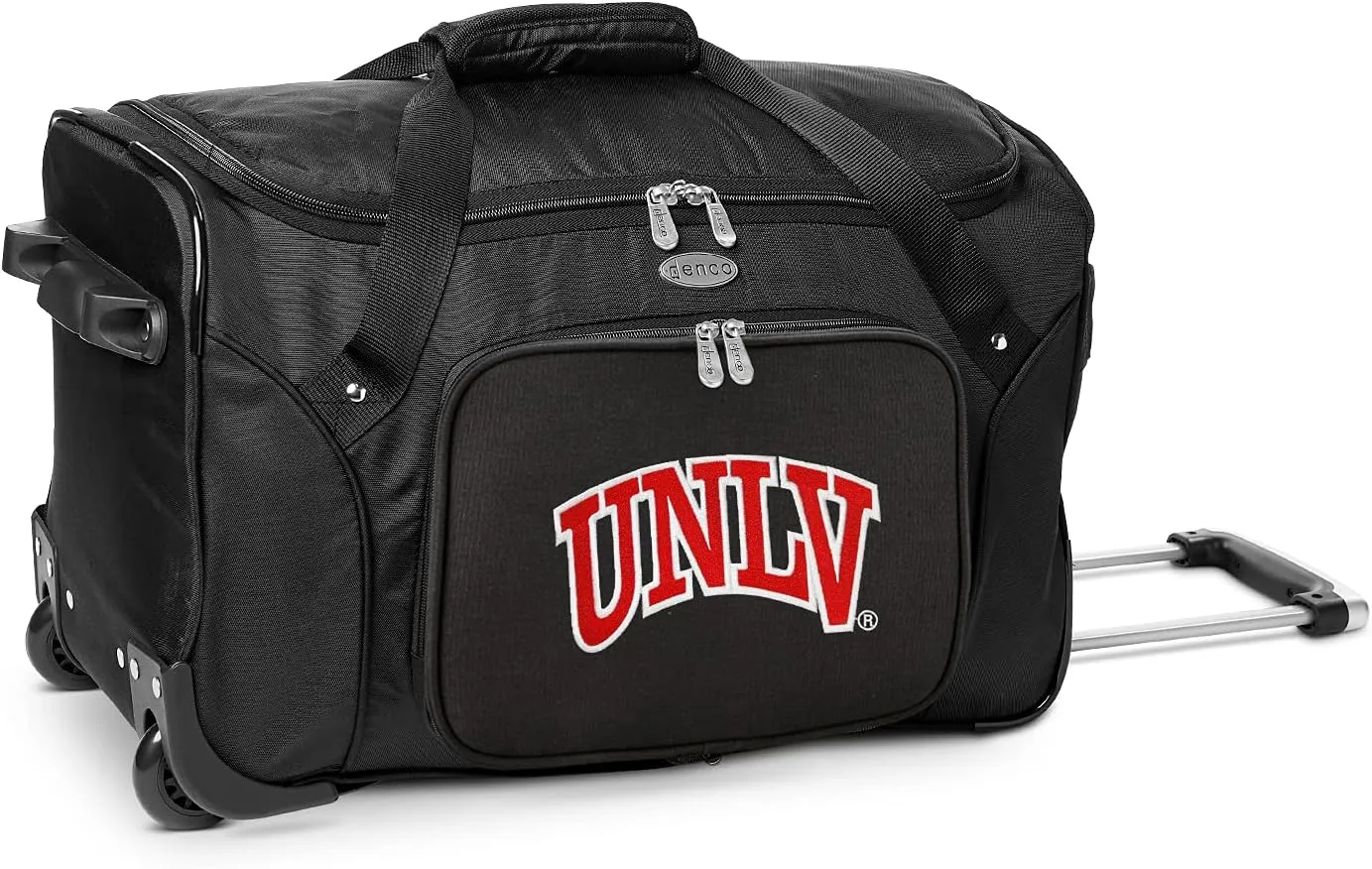 UNLV Runnin' Rebels Lightweight 22-inch Wheeled Duffel Bag with Telescopic Handle - Perfect Overnight Bag for Travel, Weekend Getaways, Airports, Gym, and Commuting