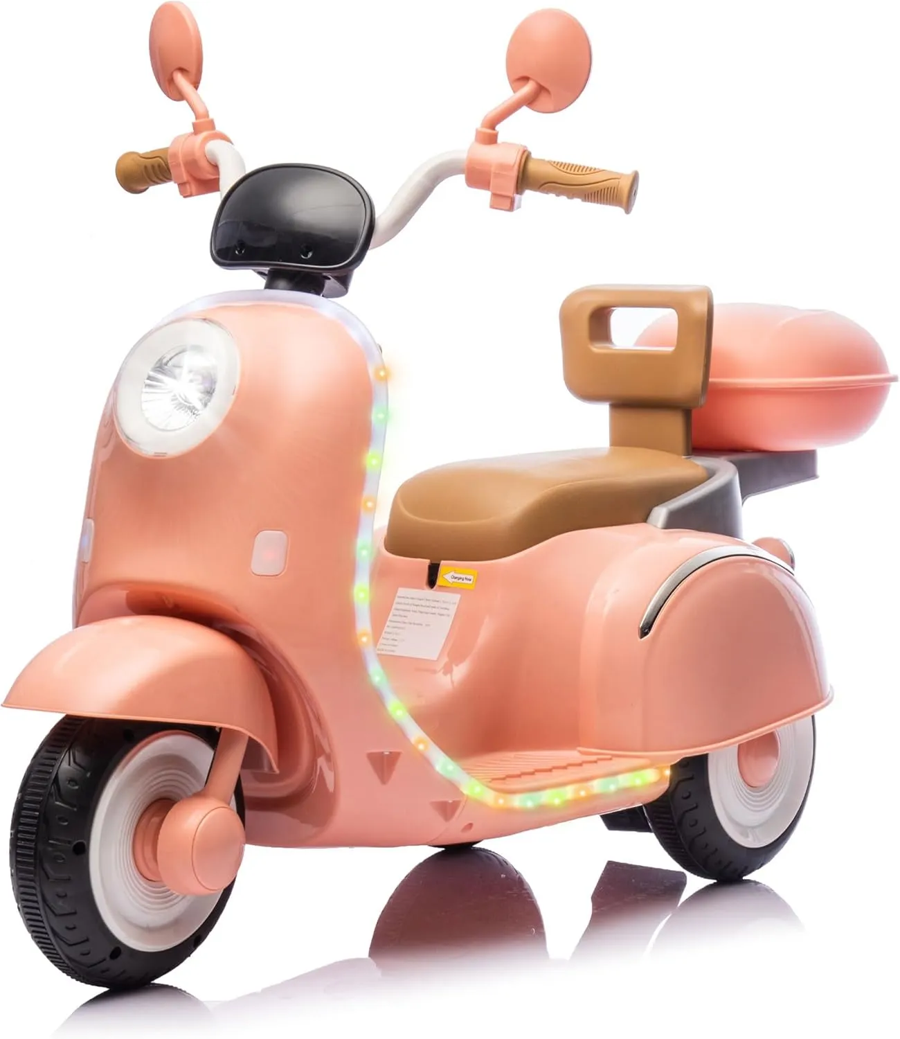 Upgrade 2 Seats Kids Motorcycle, 12V Ride On Electric Car with 2 Motors, Kid's Motorbike with USB, Bluetooth, Waterfall Light, Storage Box, Motorcycle for Kids Aged 3 , Pink