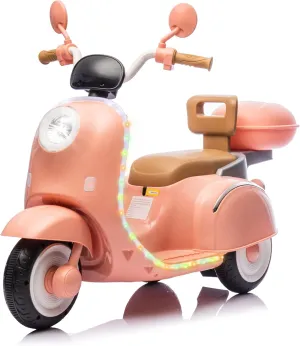 Upgrade 2 Seats Kids Motorcycle, 12V Ride On Electric Car with 2 Motors, Kid's Motorbike with USB, Bluetooth, Waterfall Light, Storage Box, Motorcycle for Kids Aged 3 , Pink