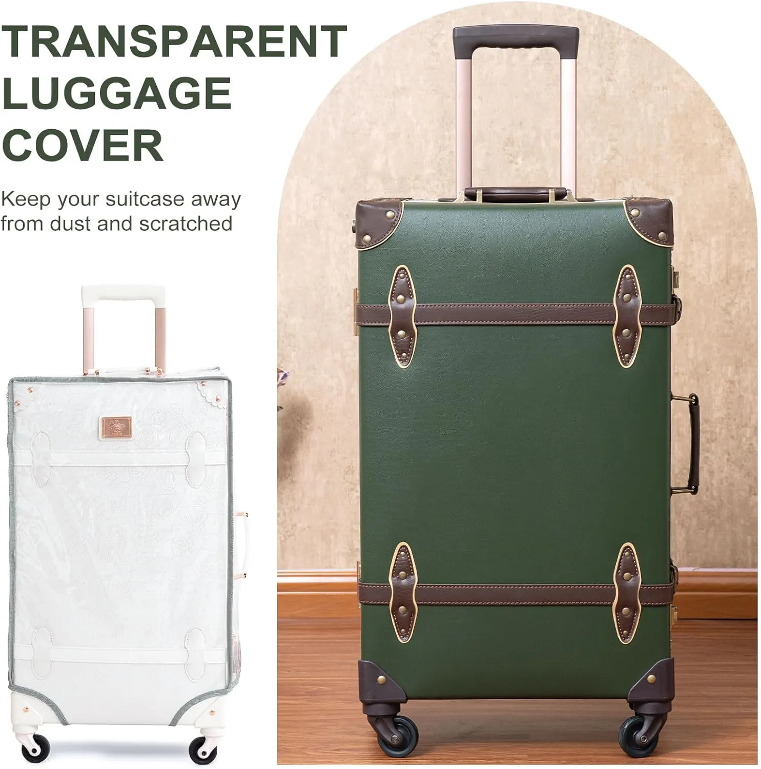 urecity Vintage Luggage Sets of 3 Piece - Hardside Lightweight Spinner Suitcases - Retro Travel Set includes Under Seat Train Case, 26" 20" 12" (Army Green)