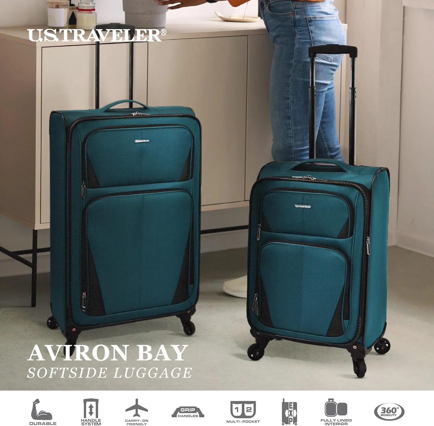U.S. Traveler Aviron Bay Expandable Softside Luggage with Spinner Wheels, Purple, Carry-on 22-Inch