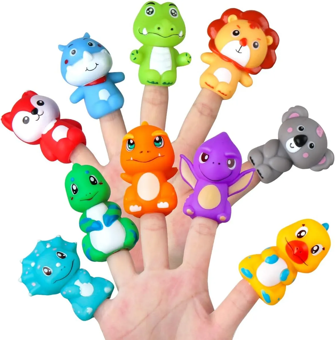 Vanmor Rubber Animal Bath Finger Puppets for Toddlers, Finger Puppets for Kids Easter Basket Stuffers Egg Fillers, Silicone Finger Toys for Baby Pinata Fillers Goodie Bag Fillers Party Favors
