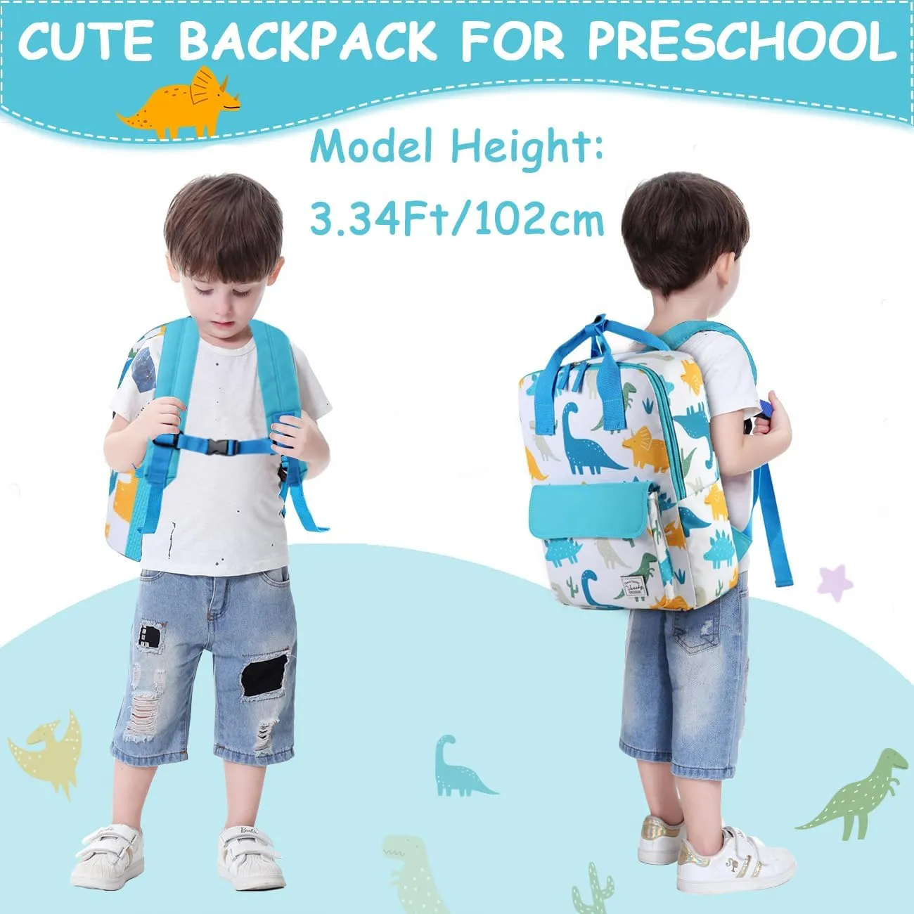 VASCHY Dinosaur Backpacks Kids, Lightweight Toddler Kids Preschool Backpack for Children