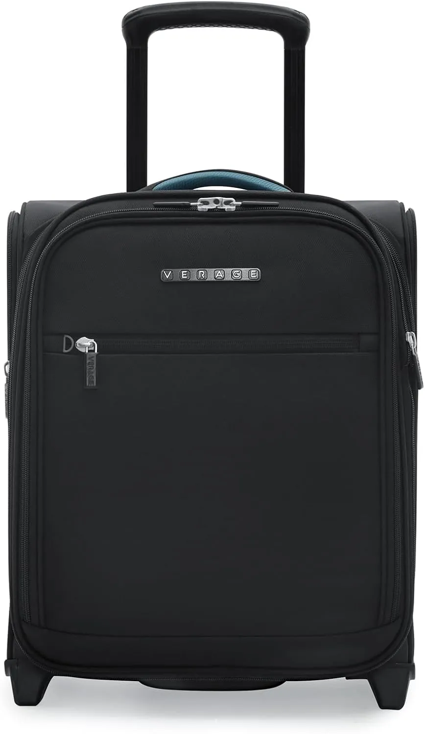 Verage 16 inch Underseat Carry On Luggage with Wheels, Black Softside Small Suitcase Spinner Wheeled Rolling Travel Laptop Bag for Airlines Airplanes Short Trip Men Women
