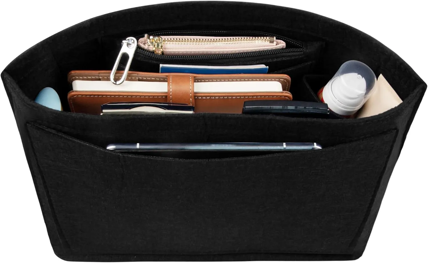 Vercord Purse Insert Organizers Felt Handbag Organizer Bag in Bag for Nylon Tote Black Medium